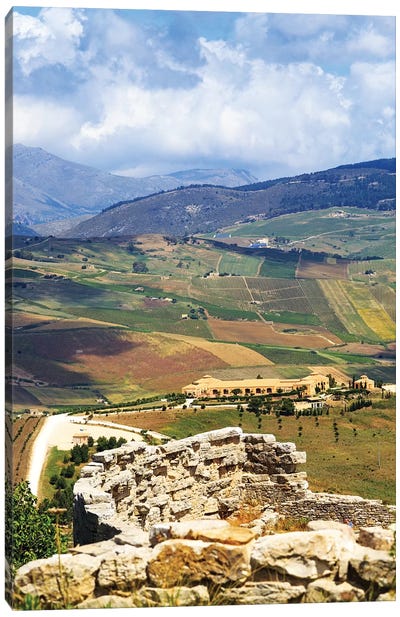 View From Segesta Overlooking Rolling Hills In Valley Canvas Art Print - Sicily