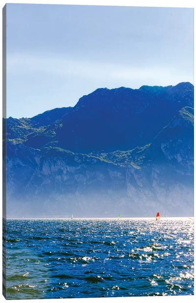 Wind Surfing In Riva Del Garda Canvas Art Print - Surfing Art