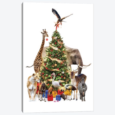 Zoo Animals Decorating A Christmas Tree Canvas Print #SMZ223} by Susan Schmitz Canvas Art