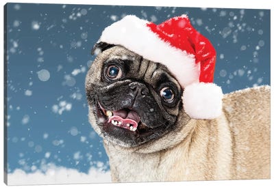 Christmas Pug Dog In The Snow Canvas Art Print - Susan Richey