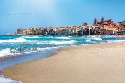 Seaside Beach Town Of Cefalu In Sicily Italy by Susan Richey framed wall art