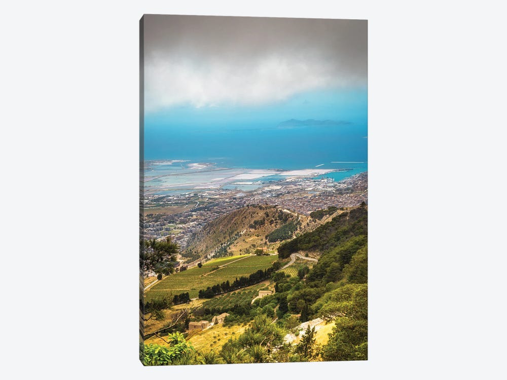 Sicily Italy Rolling Hillside Overlooking City And Sea by Susan Richey 1-piece Canvas Wall Art