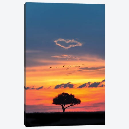 African Sunset With Heart In Clouds Canvas Print #SMZ236} by Susan Richey Canvas Artwork