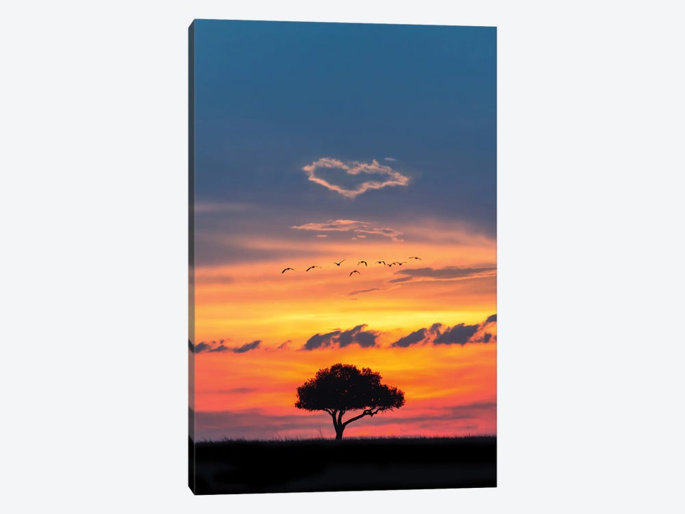 African Sunset With Heart In Clouds by Susan Richey 1-piece Canvas Art Print
