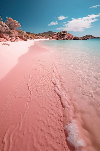 Susan Richey: Peaceful Waves On A Pink Sand Beach Shore by Susan Richey