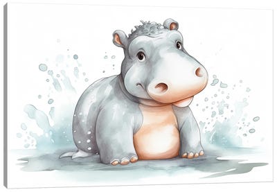 Cute Baby Hippo Canvas Art Print - Hippopotamus Art