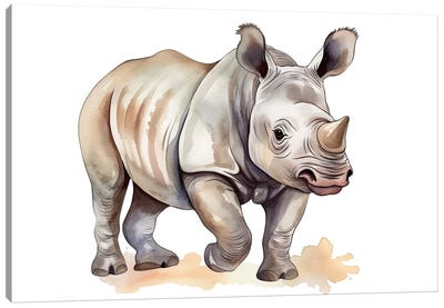 Cute Baby Rhino Calf Canvas Art Print - Rhinoceros Art