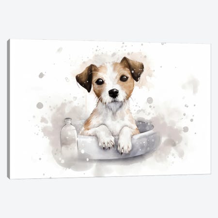 Jack Russell Terrier Puppy Dog In Bathtub Canvas Print #SMZ269} by Susan Richey Canvas Artwork