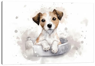 Jack Russell Terrier Puppy Dog In Bathtub Canvas Art Print - Jack Russell Terrier Art