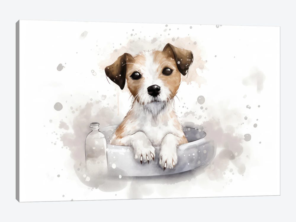 Jack Russell Terrier Puppy Dog In Bathtub by Susan Richey 1-piece Canvas Art Print