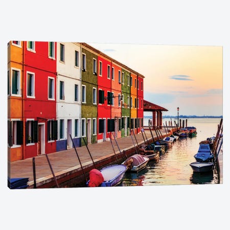 Boats And Colorful Homes In Burano Italy Canvas Print #SMZ26} by Susan Richey Art Print