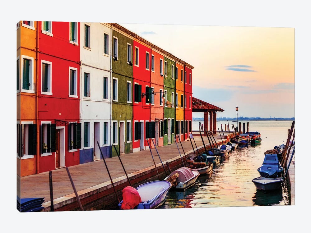 Boats And Colorful Homes In Burano Italy by Susan Richey 1-piece Canvas Artwork
