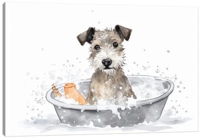 Terrier Puppy Dog In Bathtub Canvas Art Print - Susan Richey