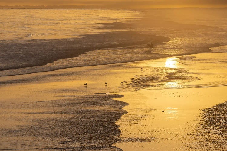 Patterns In The Sand On Beach At Golden Sunset