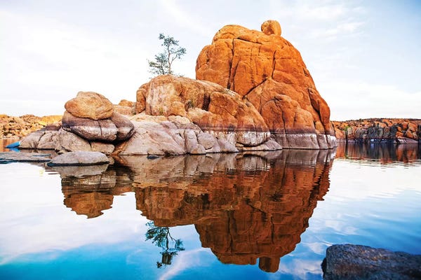 Susan Richey: Boulders With Tree In Watson Lake - Arizona by Susan Richey