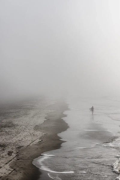 Surfing: Lone Surfer In The Fog On A Beach by Susan Richey