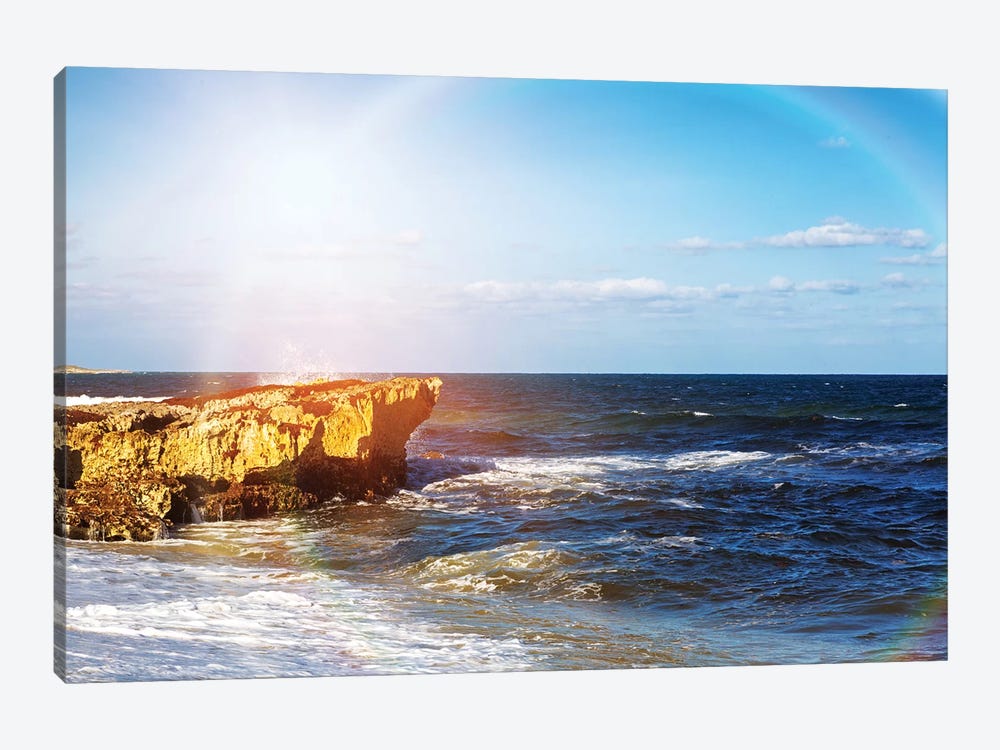 Colorful Sun Rays On Crashing Waves by Susan Richey 1-piece Canvas Art Print