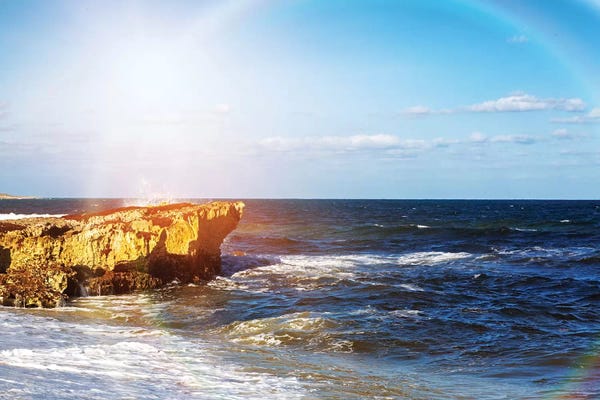 Susan Richey: Colorful Sun Rays On Crashing Waves by Susan Richey