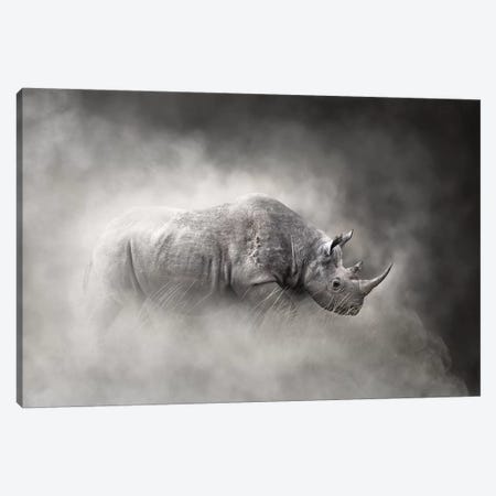 Endangered Black Rhino In The Dust Canvas Print #SMZ68} by Susan Richey Canvas Wall Art