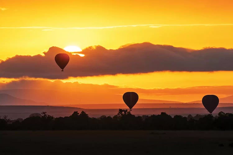 Hot Air Balloons In Surise Orange Africa Sky