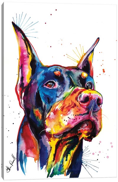 Doberman Canvas Art Print - Large Colorful Accents