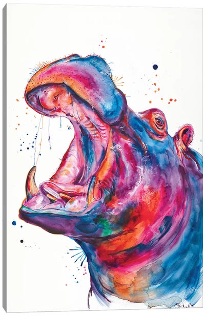 Hip Hip Hooray Canvas Art Print - Hippopotamus Art