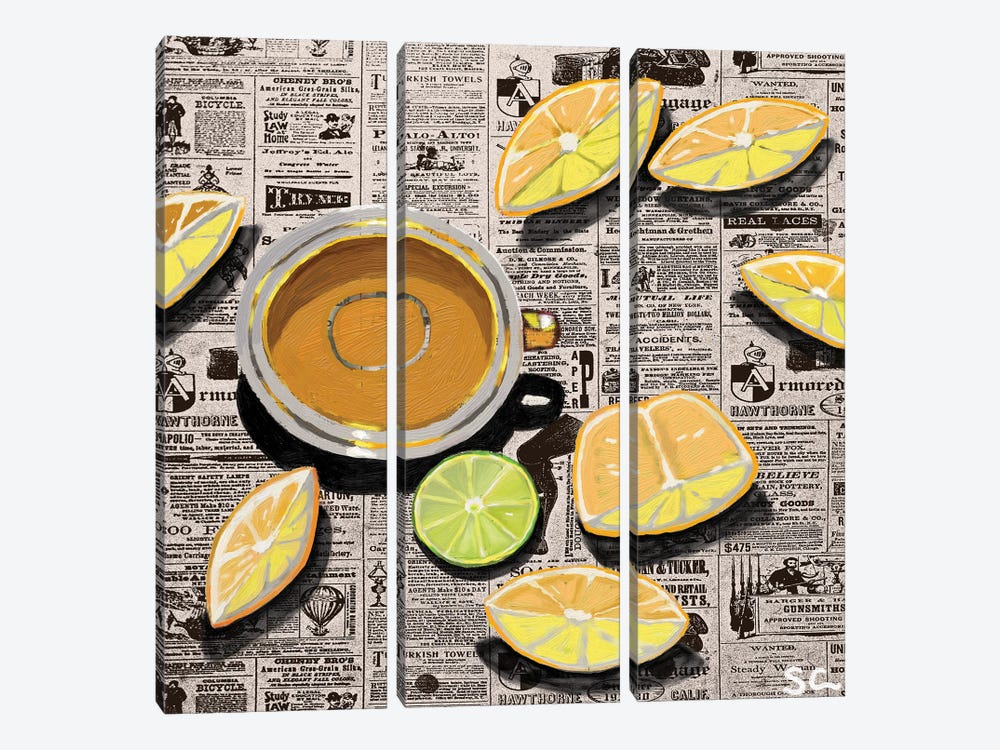Tea And Lemon Slices by Silan Chen 3-piece Canvas Art Print