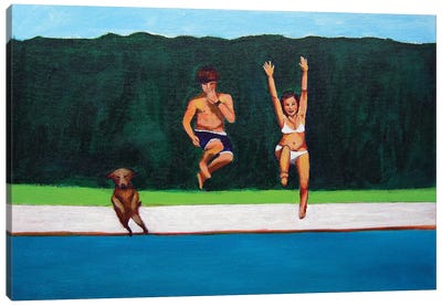 Backyard Fun During Lockdown Canvas Art Print - Swimming Pool Art