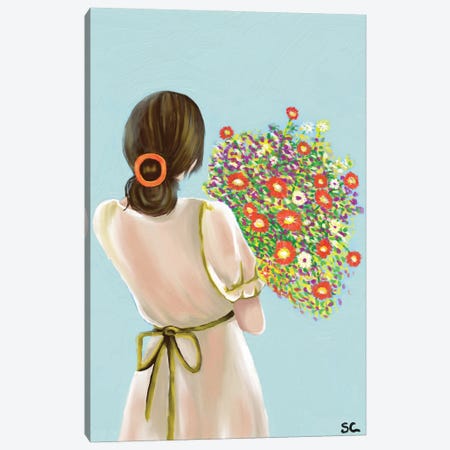Woman With Flower Canvas Print #SNC20} by Silan Chen Art Print