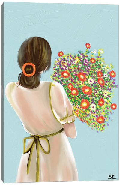 Woman With Flower Canvas Art Print - Silan Chen