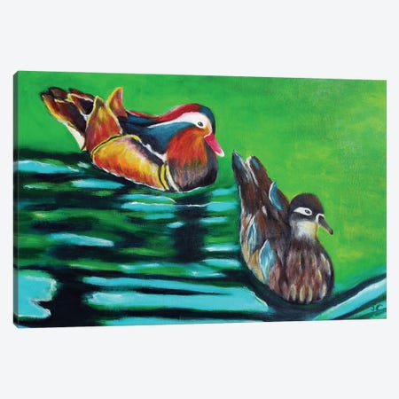 Two Mandarin Ducks Canvas Print #SNC32} by Silan Chen Canvas Artwork