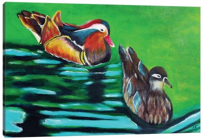 Two Mandarin Ducks Canvas Art Print - Silan Chen