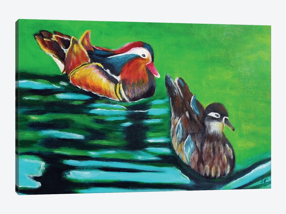 Two Mandarin Ducks by Silan Chen 1-piece Canvas Artwork