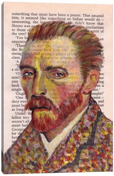 Vincent Van Gogh In Book Canvas Art Print - Van Gogh Portraits Collection
