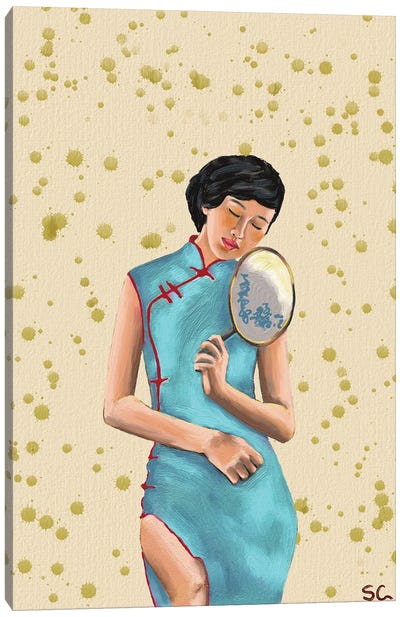 Woman In Blue Cheongsam Canvas Art Print - Silan Chen