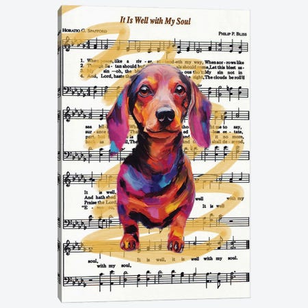 Suasage Dog On Music Note Canvas Print #SNC78} by Silan Chen Canvas Artwork