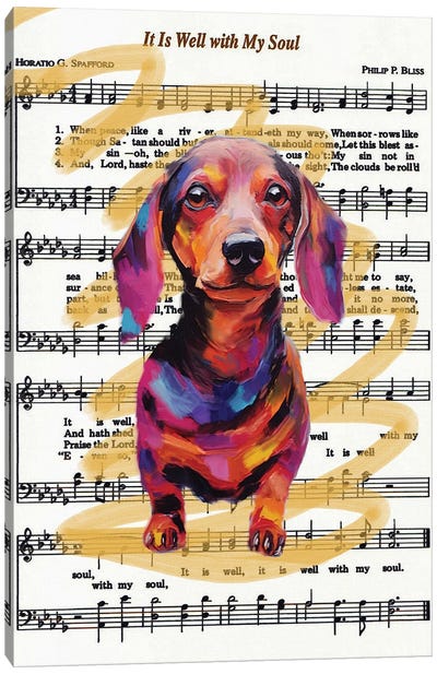 Suasage Dog On Music Note Canvas Art Print - Dachshund Art