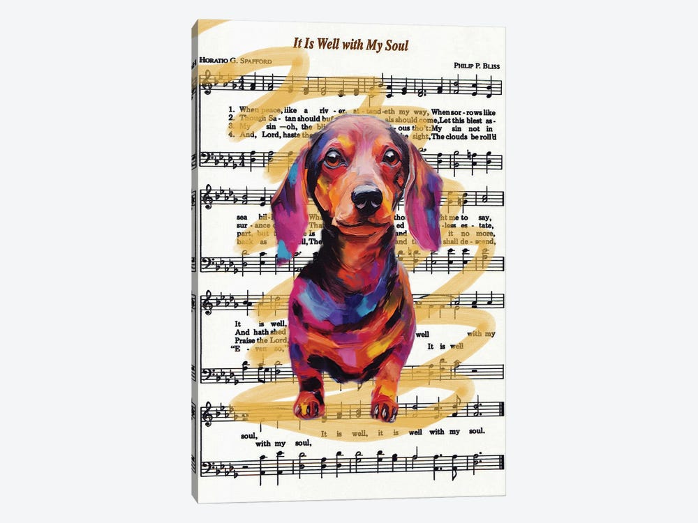Suasage Dog On Music Note by Silan Chen 1-piece Canvas Artwork