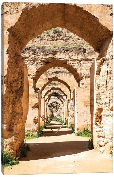 Meknes, Morocco. Stone archways at the Royal Stables Canvas Art Print - Moroccan Culture