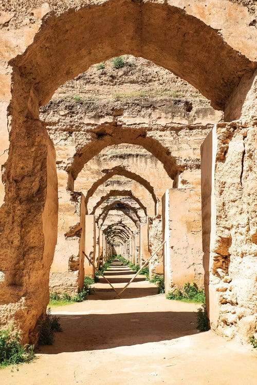 Meknes, Morocco. Stone archways at the Royal Stables