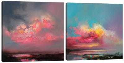 Cumulus Consonance Diptych Canvas Art Print - Cloudy Sunset Art