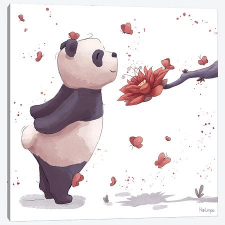 Panda Loves Flowers Canvas Print #SNJ46} by Holumpa Art Print