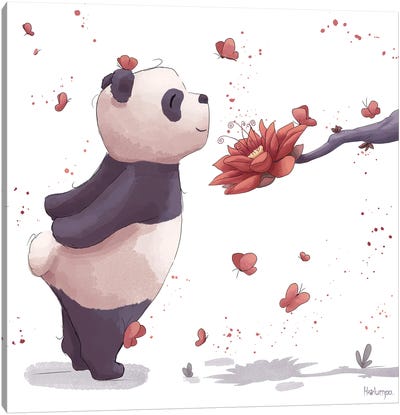 Panda Loves Flowers Canvas Art Print - Holumpa