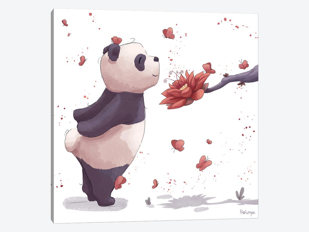 Panda Loves Flowers by Holumpa 1-piece Art Print