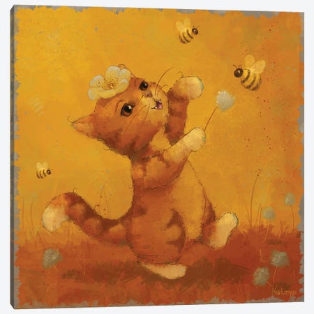 Cat And Bees Canvas Print #SNJ5} by Holumpa Art Print