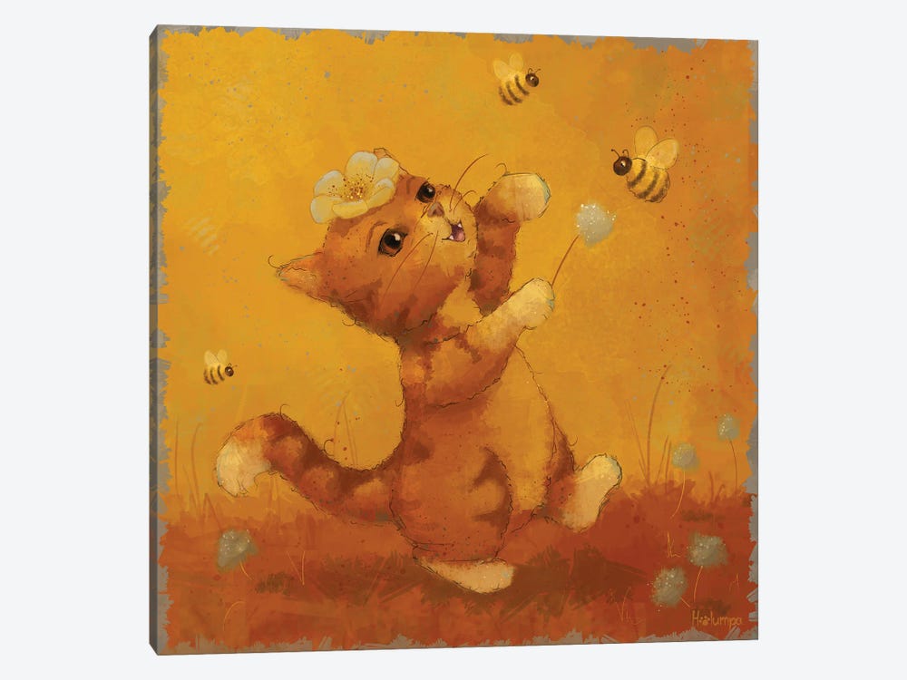 Cat And Bees by Holumpa 1-piece Canvas Print