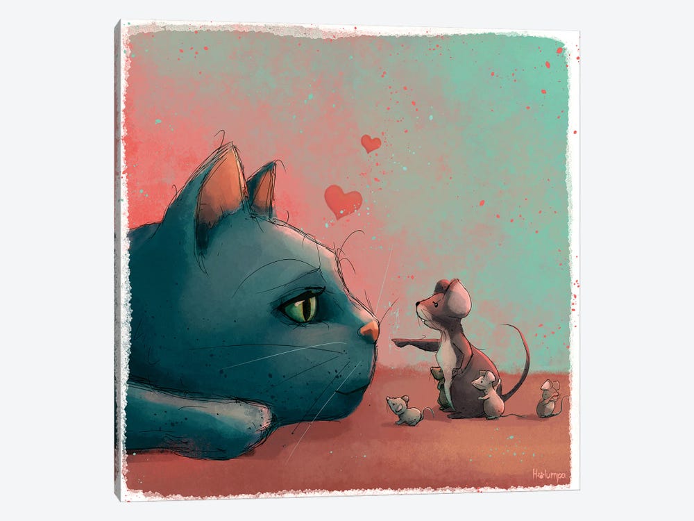 Cat And Mice by Holumpa 1-piece Canvas Artwork