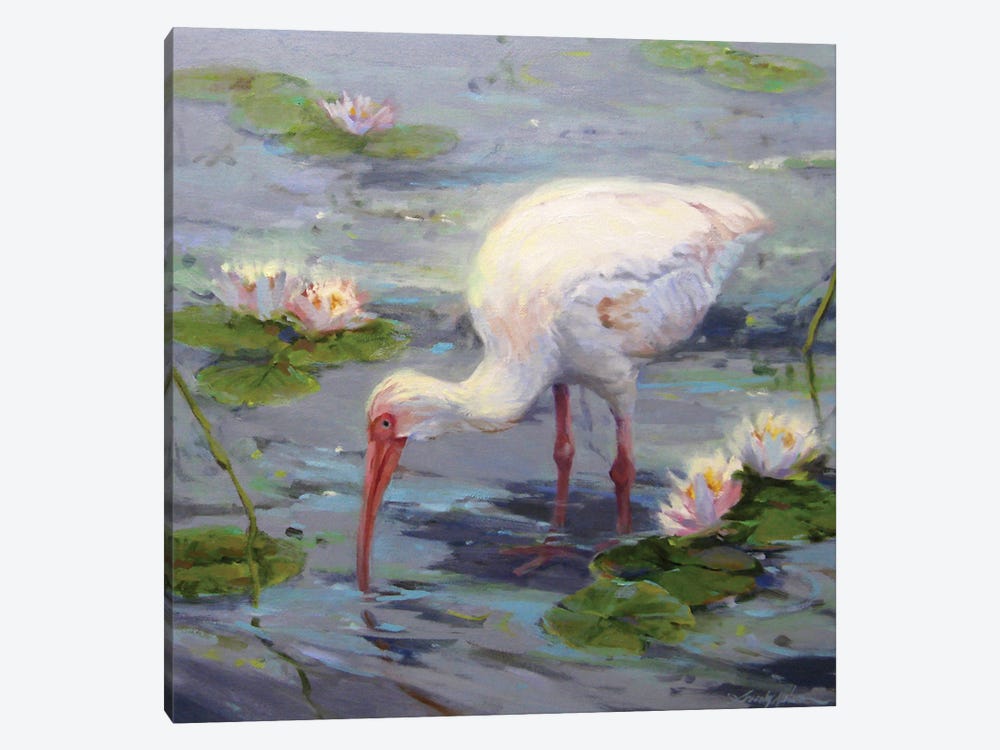 Ibis And Lilies by Sandy Nelson 1-piece Canvas Art