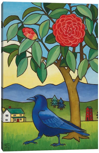 Camelia And Crow Canvas Art Print - Stacey Neumiller