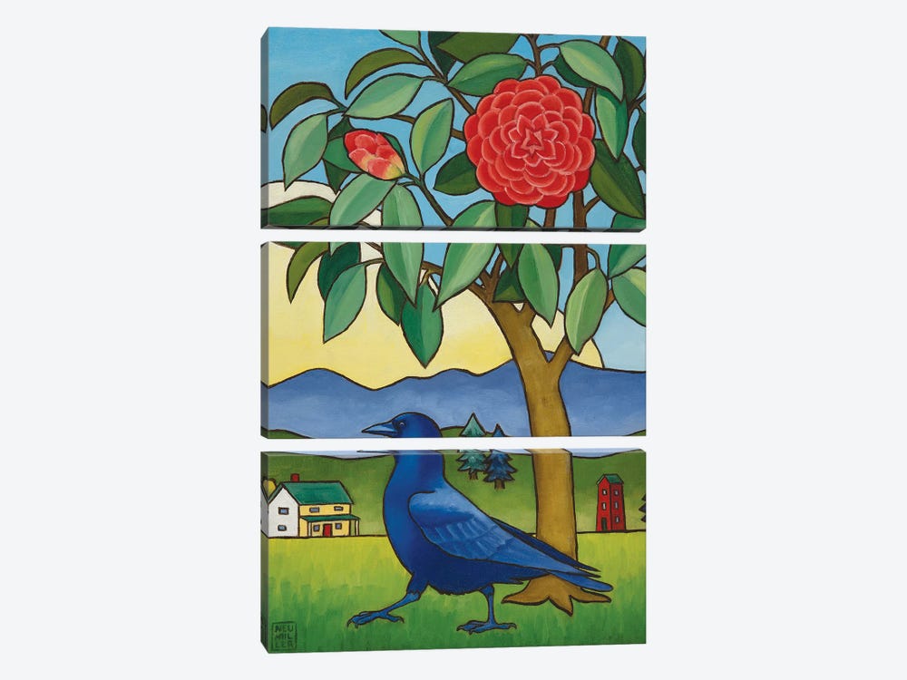 Camelia And Crow by Stacey Neumiller 3-piece Canvas Wall Art